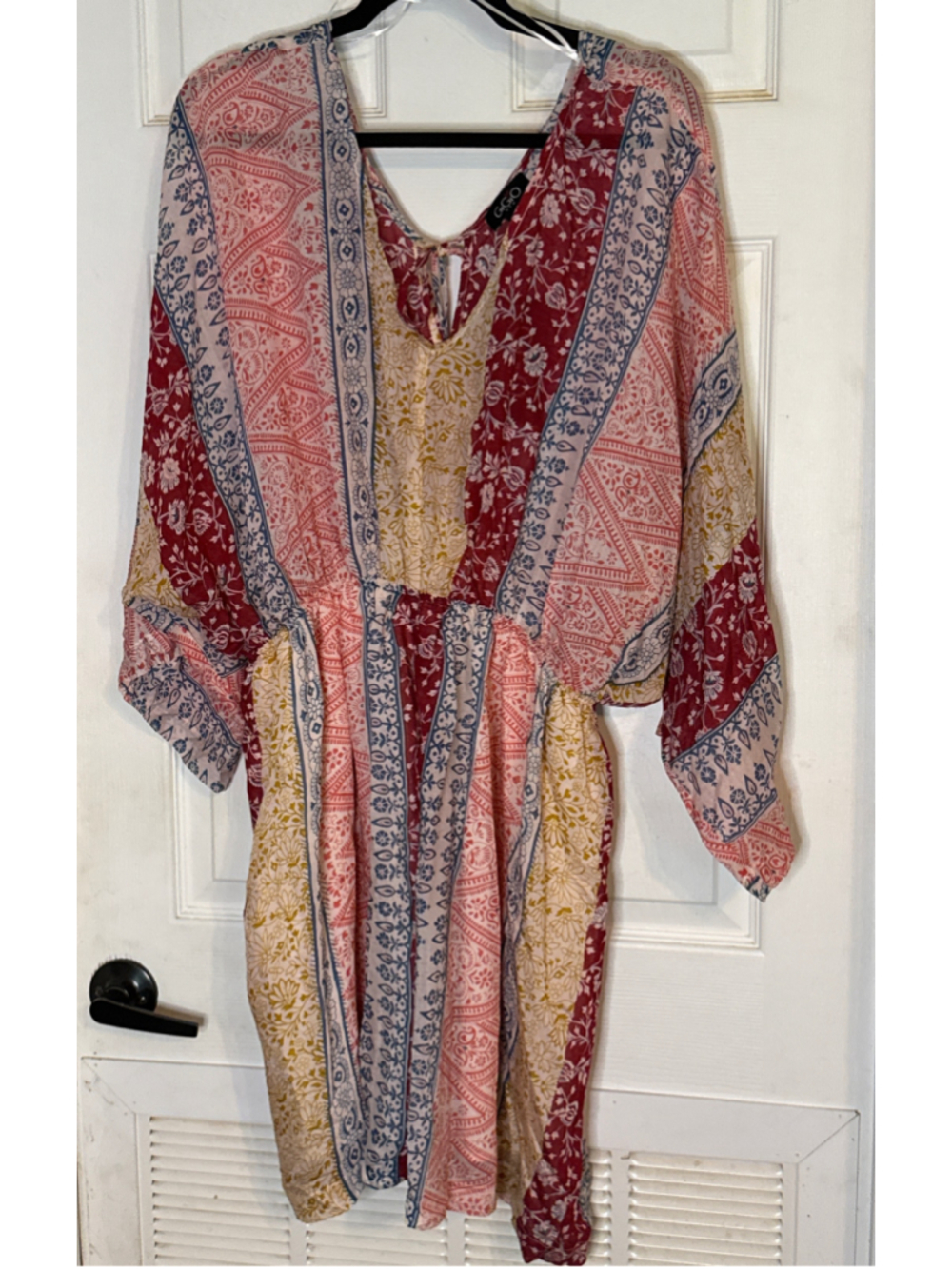 GiGio USA Dress Size L Red Beige Floral Paisley Print - Picture 2 of 5
